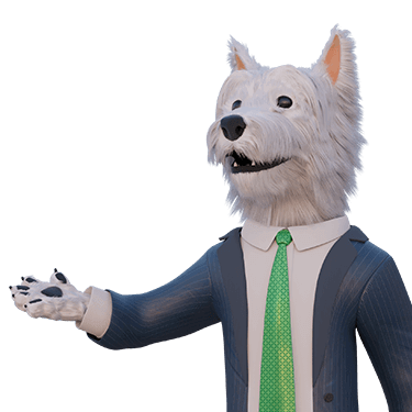 SmartphoneGambler dog mascot pointing left