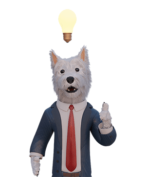 SmartphoneGambler dog mascot with an idea