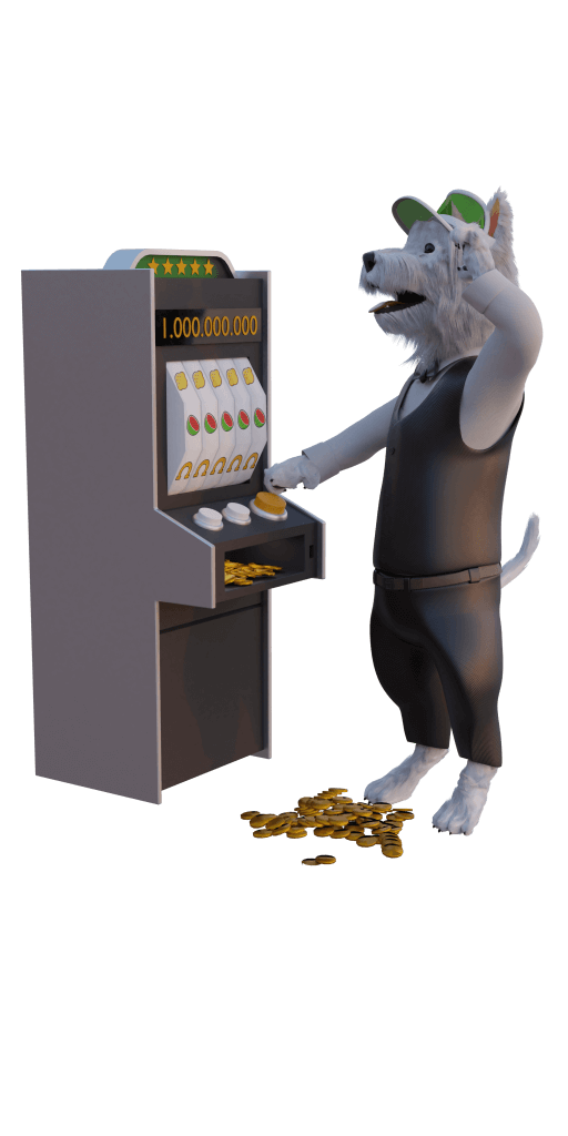 SmartphoneGambler dog mascot playing a classic slot machine