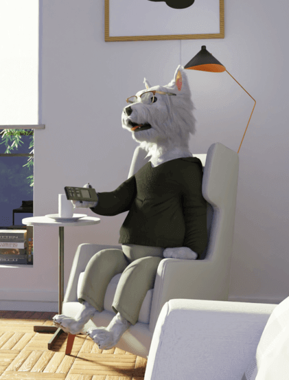 SmartphoneGambler dog mascot sitting in a chair