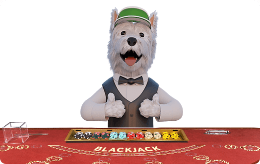 SmartphoneGambler dog mascot playing blackjack