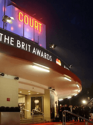 The entrance to Earls Court in London on the evening of the 2008 Brit Awards ceremony