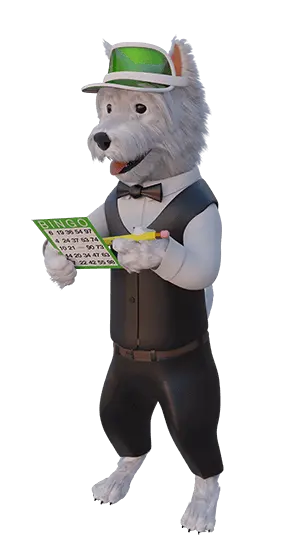 SmartphoneGambler dog mascot with bingo card